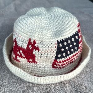 Hand Knit Adult Size USA Flag Patriotic Fourth of July Bucket Hat Cottagecore